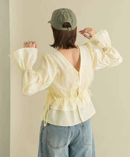 KBF（ケイビーエフ）の「2WAYチュールドッキングブラウス（シャツ/ブラウス・レディース・グリーン/アイボリー/ダークブラウン・ONE）」の18枚目の写真