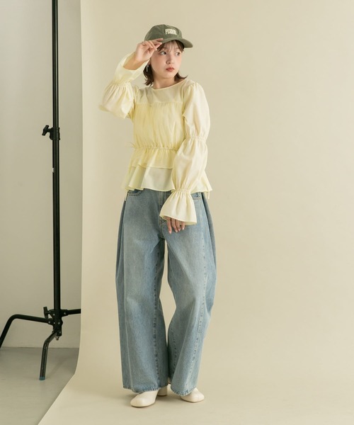 KBF（ケイビーエフ）の「2WAYチュールドッキングブラウス（シャツ/ブラウス・レディース・グリーン/アイボリー/ダークブラウン・ONE）」の19枚目の写真