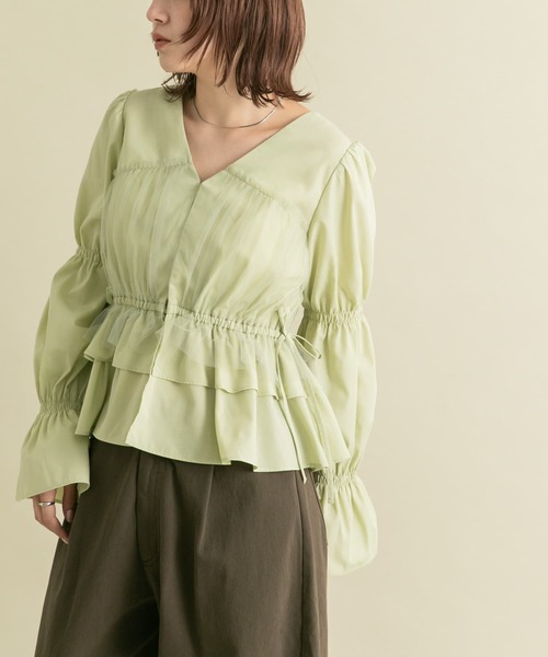 KBF（ケイビーエフ）の「2WAYチュールドッキングブラウス（シャツ/ブラウス・レディース・グリーン/アイボリー/ダークブラウン・ONE）」の22枚目の写真