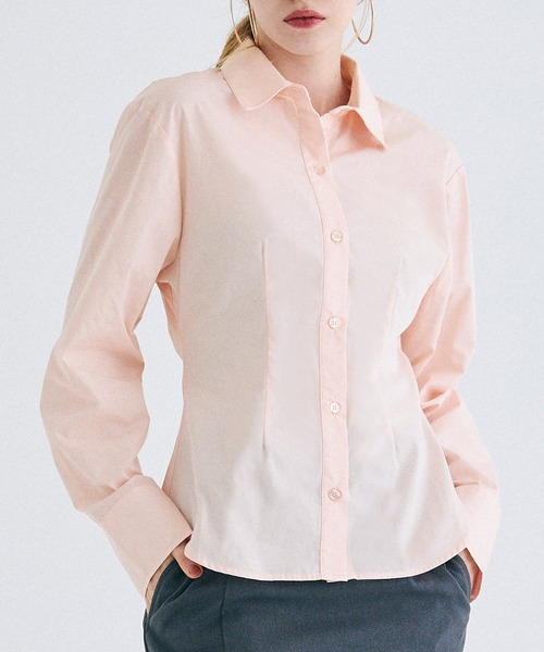 coca(coca)(コカ)の「【WEB限定セール】ウエストシェイプシャツ(シャツ/ブラウス・レディース・ピンク/ホワイト・L/M)」の2枚目の写真