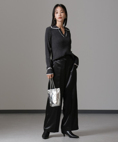 NANO universe（ナノユニバース）の「メランジスキッパーバイカラーニットプルオーバー(セットアップ可)（ニット/セーター・レディース・ブラック/カーキ/ベージュ・FREE）」の7枚目の写真