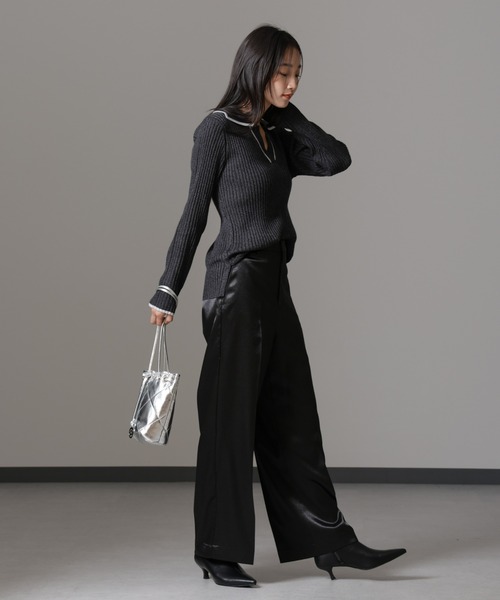 NANO universe（ナノユニバース）の「メランジスキッパーバイカラーニットプルオーバー(セットアップ可)（ニット/セーター・レディース・ブラック/カーキ/ベージュ・FREE）」の8枚目の写真