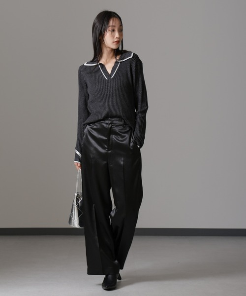 NANO universe（ナノユニバース）の「メランジスキッパーバイカラーニットプルオーバー(セットアップ可)（ニット/セーター・レディース・ブラック/カーキ/ベージュ・FREE）」の9枚目の写真