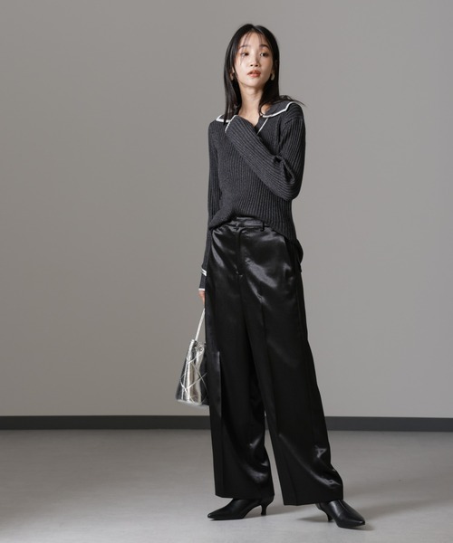 NANO universe（ナノユニバース）の「メランジスキッパーバイカラーニットプルオーバー(セットアップ可)（ニット/セーター・レディース・ブラック/カーキ/ベージュ・FREE）」の10枚目の写真