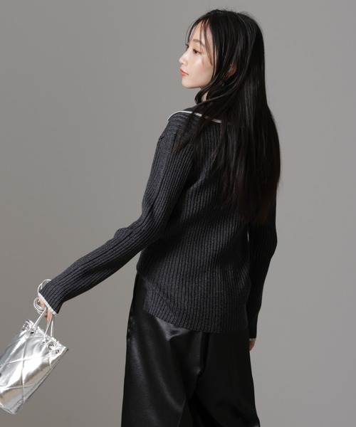 NANO universe（ナノユニバース）の「メランジスキッパーバイカラーニットプルオーバー(セットアップ可)（ニット/セーター・レディース・ブラック/カーキ/ベージュ・FREE）」の5枚目の写真