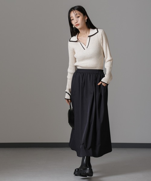 NANO universe（ナノユニバース）の「メランジスキッパーバイカラーニットプルオーバー(セットアップ可)（ニット/セーター・レディース・ブラック/カーキ/ベージュ・FREE）」の14枚目の写真