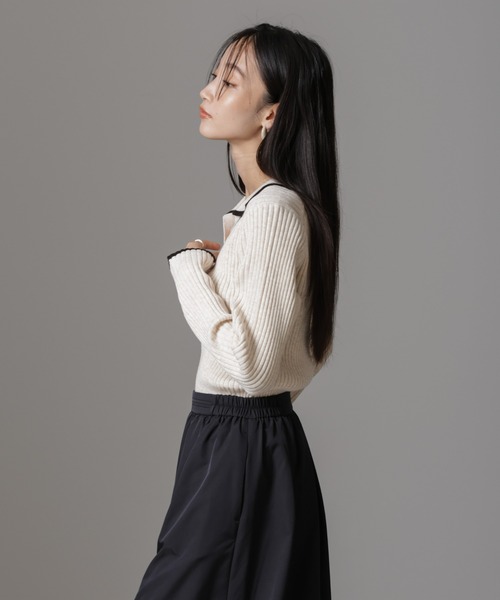 NANO universe（ナノユニバース）の「メランジスキッパーバイカラーニットプルオーバー(セットアップ可)（ニット/セーター・レディース・ブラック/カーキ/ベージュ・FREE）」の11枚目の写真