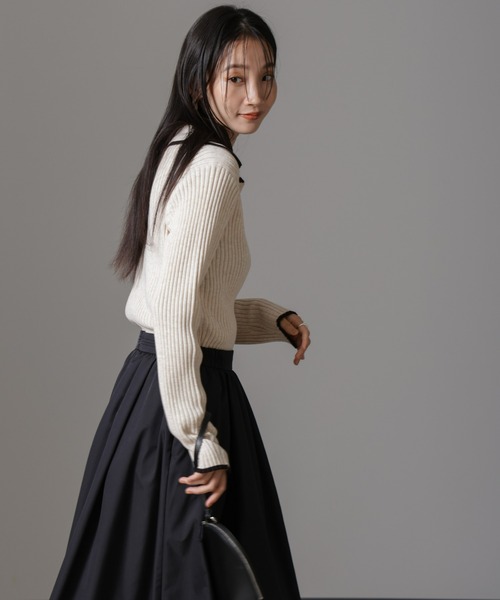 NANO universe（ナノユニバース）の「メランジスキッパーバイカラーニットプルオーバー(セットアップ可)（ニット/セーター・レディース・ブラック/カーキ/ベージュ・FREE）」の12枚目の写真