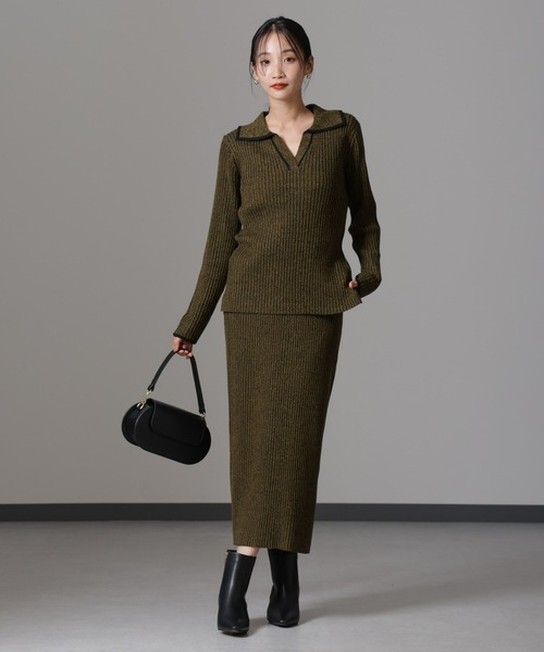 NANO universe（ナノユニバース）の「メランジスキッパーバイカラーニットプルオーバー(セットアップ可)（ニット/セーター・レディース・ブラック/カーキ/ベージュ・FREE）」の21枚目の写真