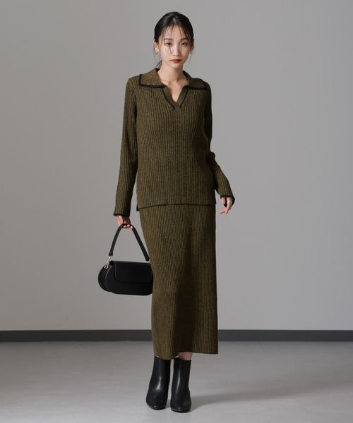 NANO universe（ナノユニバース）の「メランジスキッパーバイカラーニットプルオーバー(セットアップ可)（ニット/セーター・レディース・ブラック/カーキ/ベージュ・FREE）」の22枚目の写真