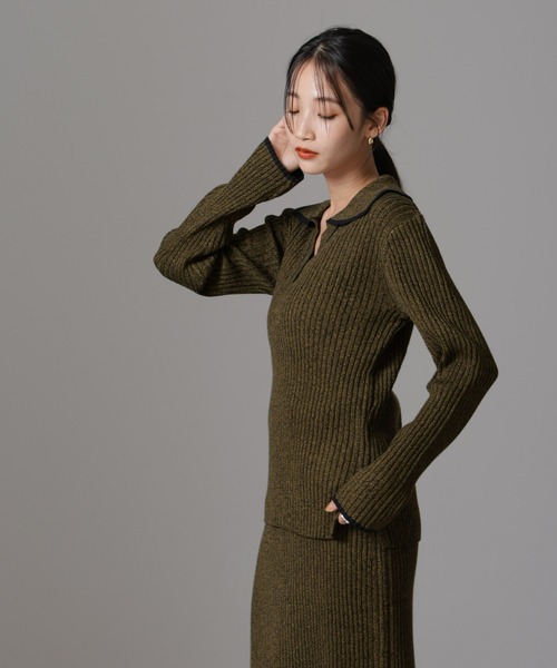 NANO universe（ナノユニバース）の「メランジスキッパーバイカラーニットプルオーバー(セットアップ可)（ニット/セーター・レディース・ブラック/カーキ/ベージュ・FREE）」の20枚目の写真