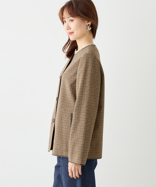 Petit Honfleur(プチオンフルール)の「フェイクウールジャケット(ノーカラージャケット・レディース・グレー/ブラウン・11号/9号)」の3枚目の写真