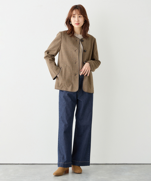 Petit Honfleur(プチオンフルール)の「フェイクウールジャケット(ノーカラージャケット・レディース・グレー/ブラウン・11号/9号)」の13枚目の写真