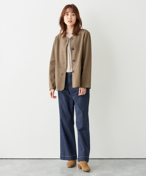 Petit Honfleur(プチオンフルール)の「フェイクウールジャケット(ノーカラージャケット・レディース・グレー/ブラウン・11号/9号)」の14枚目の写真