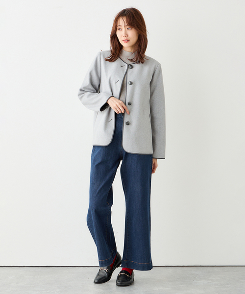 Petit Honfleur(プチオンフルール)の「フェイクウールジャケット(ノーカラージャケット・レディース・グレー/ブラウン・11号/9号)」の17枚目の写真