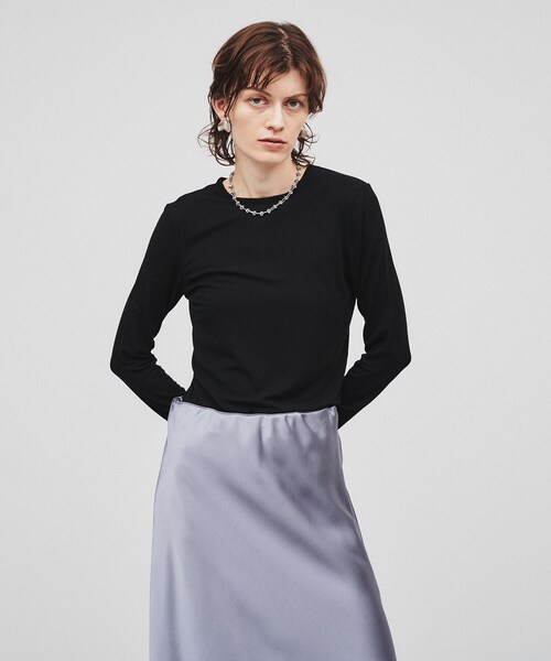 cloenc（クロエンス）の「◆【手洗い可】ラウンドネックカットソー（Tシャツ/カットソー・レディース・ライトグレー/ホワイト系/ブラック・02）」の3枚目の写真