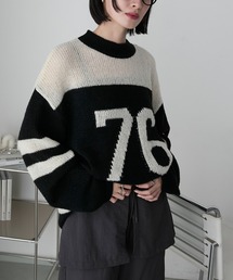 【forksy.】ナンバリングオーバーサイズニットプルオーバー