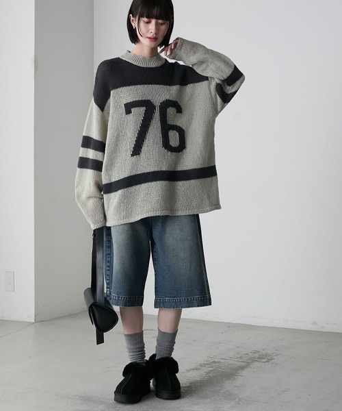forksy.】ナンバリングオーバーサイズニットプルオーバー forksy