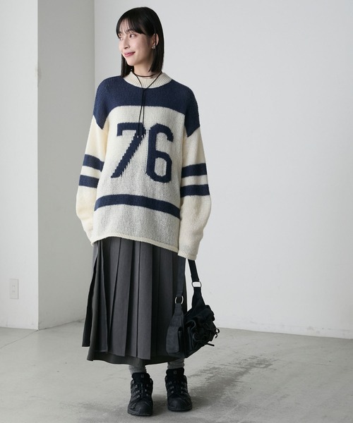forksy.】ナンバリングオーバーサイズニットプルオーバー forksy
