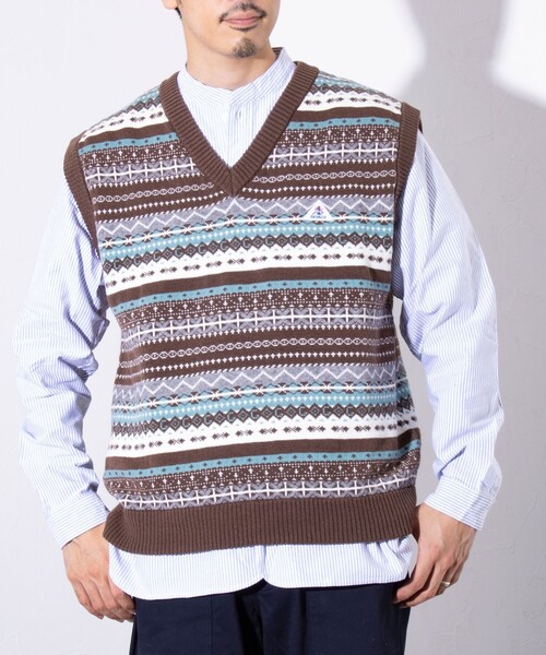 【GEVACO/ゲバコ】フェアアイル柄 Vネック ニットベスト UNISEX