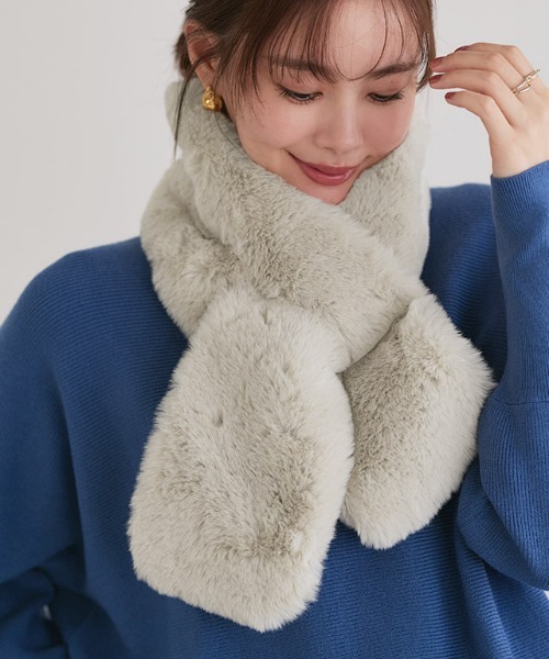 Pierrot（ピエロ）の「エコファーティペット（マフラー・レディース・チャコール/アイボリー/グレイッシュベージュ/グレー/キナリ・FREE）」の7枚目の写真