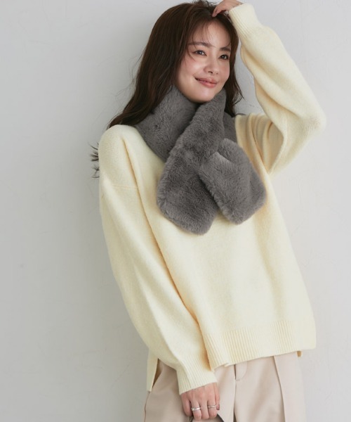 Pierrot（ピエロ）の「エコファーティペット（マフラー・レディース・チャコール/アイボリー/グレイッシュベージュ/グレー/キナリ・FREE）」の17枚目の写真