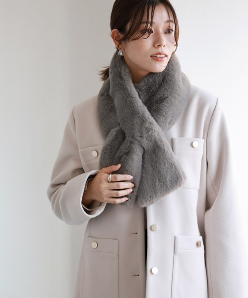 Pierrot（ピエロ）の「エコファーティペット（マフラー・レディース・チャコール/アイボリー/グレイッシュベージュ/グレー/キナリ・FREE）」の19枚目の写真