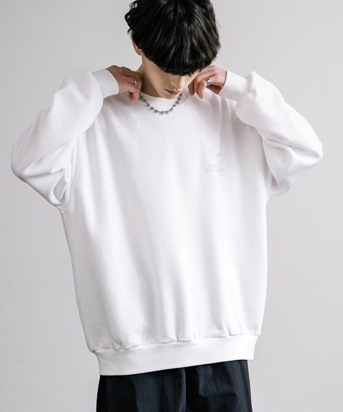 セール】オーバーサイズ裏起毛ラインストーンロゴスウェットトレーナー