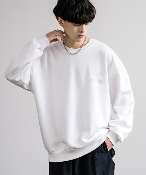 セール】オーバーサイズ裏起毛ラインストーンロゴスウェットトレーナー