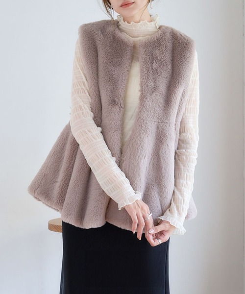 ✿ICONE✿ワールドレディースベストファーリアルフォックス 淡紫 襟 [38] ✿ICONE✿ワールドレディースベストファーリアルフォックス 淡紫 襟