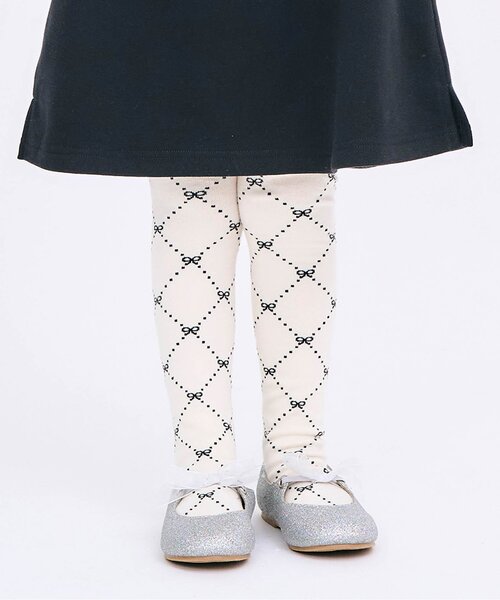 apres les cours(アプレレクール)の「リボン・ハート柄タイツ(タイツ/ストッキング・キッズ・アイボリー/ネイビー・90/100/110/120/140)」の1枚目の写真