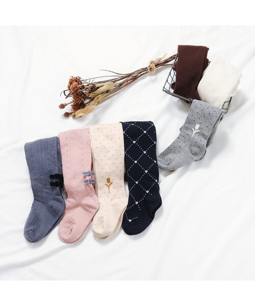 apres les cours(アプレレクール)の「リボン・ハート柄タイツ(タイツ/ストッキング・キッズ・アイボリー/ネイビー・90/100/110/120/140)」の5枚目の写真