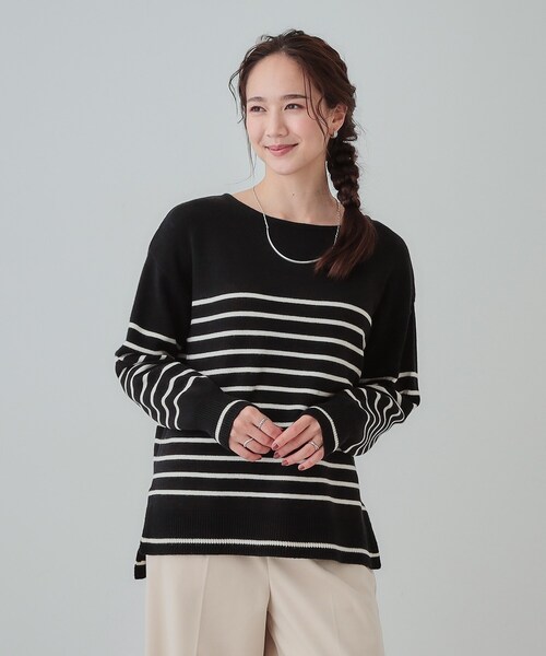 SHOO・LA・RUE（シューラルー）の「◆【S-LL/洗える/静電気軽減】アウトでも決まる もちもち ボートネック風ニット（ニット/セーター・レディース・ブルー/グレー/ブラック/ピンク系/アイボリー系2/ブラック系2・01/02/03/04）」の18枚目の写真