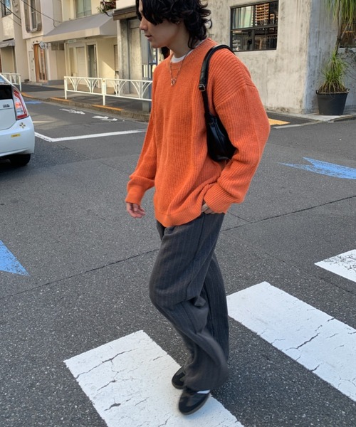 link lot(リンクロット)の「【サイズ改良】カラーオーバーサイズ畦編みクルーネックニット(ニット/セーター・メンズ・ホワイト/ライトグレー/ブラック/グリーン/ダークグレー/ブルー/オレンジ・M/L)」の18枚目の写真
