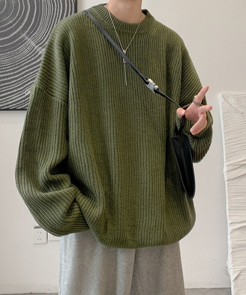link lot(リンクロット)の「【サイズ改良】カラーオーバーサイズ畦編みクルーネックニット(ニット/セーター・メンズ・ホワイト/ライトグレー/ブラック/グリーン/ダークグレー/ブルー/オレンジ・M/L)」の9枚目の写真