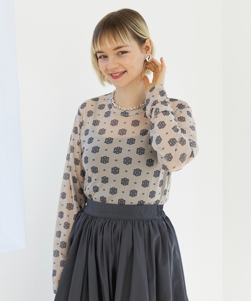 MAISON BREEZE reveur(メゾンブリーズレヴール)の「【MAISON BREEZE reveur】crew neck printed sheer tops クルーネックプリントシアートップス(Tシャツ/カットソー・レディース・ベージュ系その他2/ブラック/ブラック系その他2/ベージュ・FREE)」の12枚目の写真