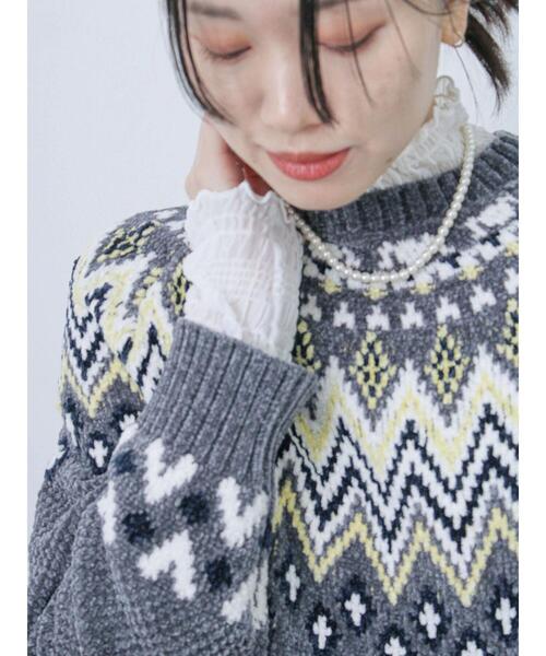 Samansa Mos2 blue(サマンサモスモスブルー)の「フリル衿シャーリングプルオーバー(Tシャツ/カットソー・レディース・キナリ/ブラック/オフホワイト・F)」の6枚目の写真