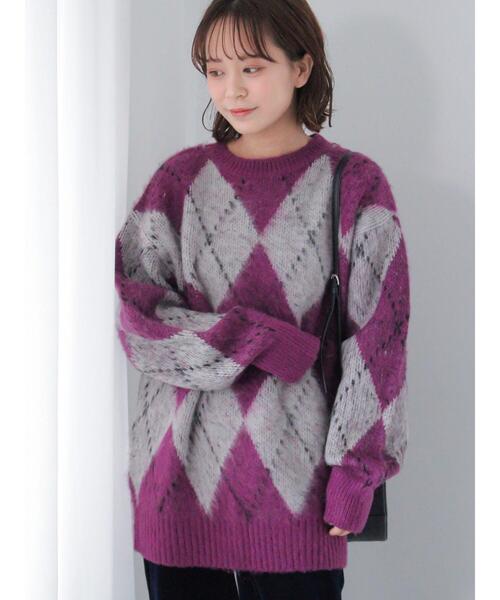 ehka sopo（エヘカソポ）の「アーガイル柄プルオーバー（ニット/セーター・レディース・ブルー/パープル/マスタード/グリーン・F）」の4枚目の写真