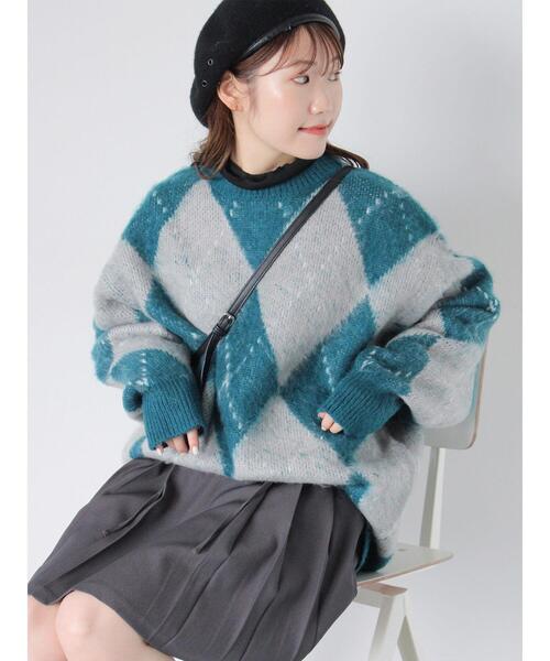 ehka sopo（エヘカソポ）の「アーガイル柄プルオーバー（ニット/セーター・レディース・ブルー/パープル/マスタード/グリーン・F）」の2枚目の写真