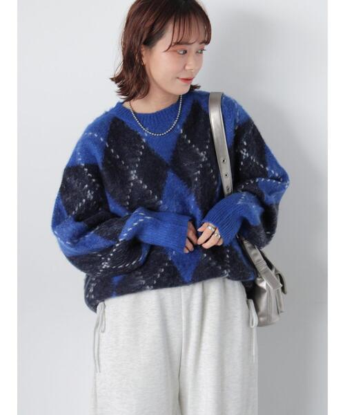 ehka sopo（エヘカソポ）の「アーガイル柄プルオーバー（ニット/セーター・レディース・ブルー/パープル/マスタード/グリーン・F）」の19枚目の写真