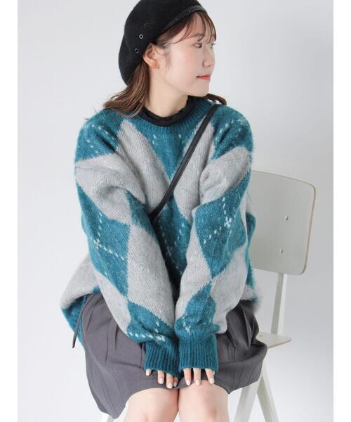 ehka sopo（エヘカソポ）の「アーガイル柄プルオーバー（ニット/セーター・レディース・ブルー/パープル/マスタード/グリーン・F）」の11枚目の写真