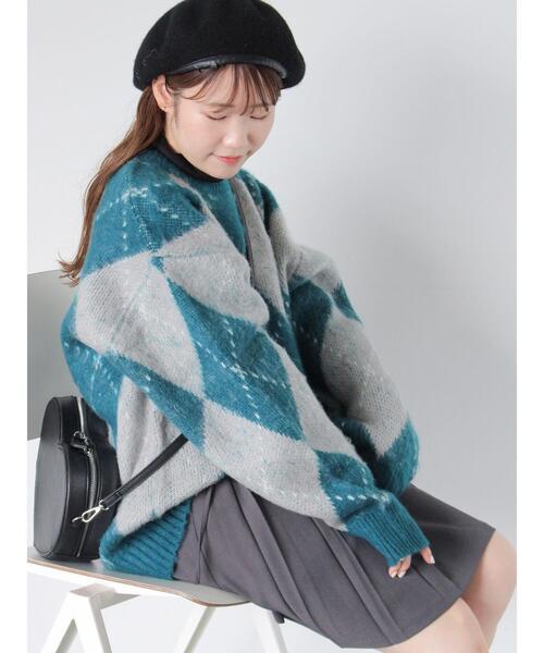 ehka sopo（エヘカソポ）の「アーガイル柄プルオーバー（ニット/セーター・レディース・ブルー/パープル/マスタード/グリーン・F）」の10枚目の写真