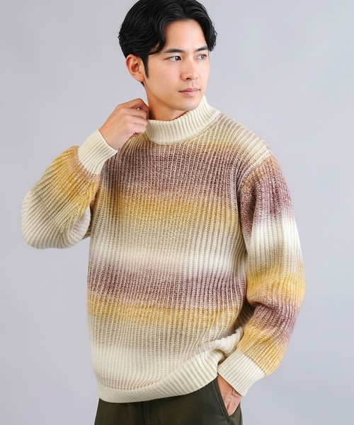 jiggys shop(ジギーズショップ)の「グラデーション畦編みモックネックニットセーター(ニット/セーター・メンズ・ブラックミックス/ブラウン系その他・X-LARGE/LARGE/MEDIUM)」の1枚目の写真