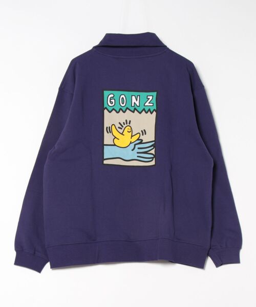 (What it isNt)ART BY MARKGONZALES(ワットイットイズント)の「【(What it isNt)ART BY MARKGONZALES / (ワットイットイズント) アートバイ マークゴンザレス】バックプリントハーフジップスウェットトレーナー(スウェット・メンズ・ホワイト/チャコールグレー/パープル・MEDIUM/LARGE/X-LARGE)」の4枚目の写真