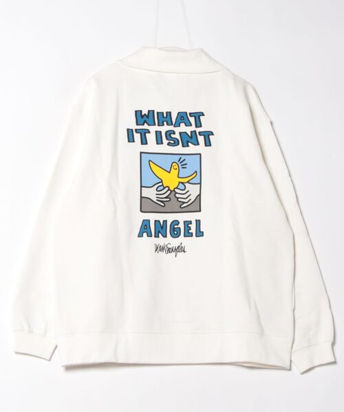 (What it isNt)ART BY MARKGONZALES(ワットイットイズント)の「【(What it isNt)ART BY MARKGONZALES / (ワットイットイズント) アートバイ マークゴンザレス】バックプリントハーフジップスウェットトレーナー(スウェット・メンズ・ホワイト/チャコールグレー/パープル・MEDIUM/LARGE/X-LARGE)」の6枚目の写真