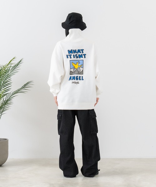(What it isNt)ART BY MARKGONZALES(ワットイットイズント)の「【(What it isNt)ART BY MARKGONZALES / (ワットイットイズント) アートバイ マークゴンザレス】バックプリントハーフジップスウェットトレーナー(スウェット・メンズ・ホワイト/チャコールグレー/パープル・MEDIUM/LARGE/X-LARGE)」の10枚目の写真