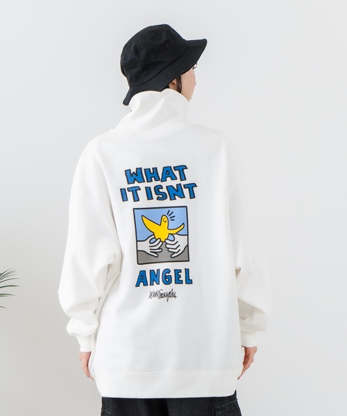 (What it isNt)ART BY MARKGONZALES(ワットイットイズント)の「【(What it isNt)ART BY MARKGONZALES / (ワットイットイズント) アートバイ マークゴンザレス】バックプリントハーフジップスウェットトレーナー(スウェット・メンズ・ホワイト/チャコールグレー/パープル・MEDIUM/LARGE/X-LARGE)」の14枚目の写真