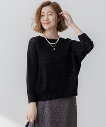 【洗える】スパングル ボートネック ニット