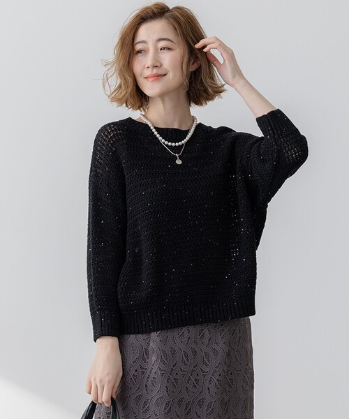 セール】【洗える】スパングル ボートネック ニット（ニット/セーター