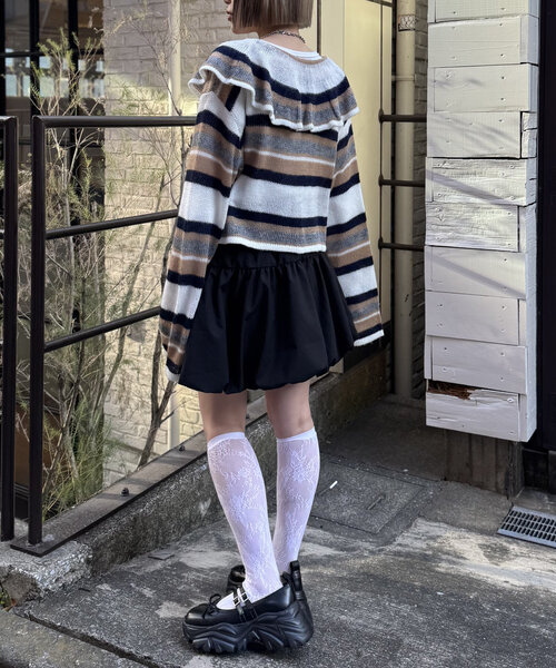 w closet(ダブルクローゼット)の「ボーダーラッフルカーディガン(カーディガン/ボレロ・レディース・サックスブルー/ピンク/アイボリー・FREE)」の12枚目の写真